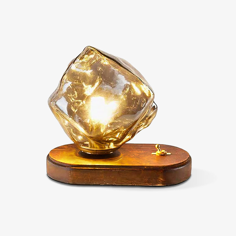 Elegant Glass Table Lamp with Wooden Base – Ambient Lighting for Home Decor — Image 3