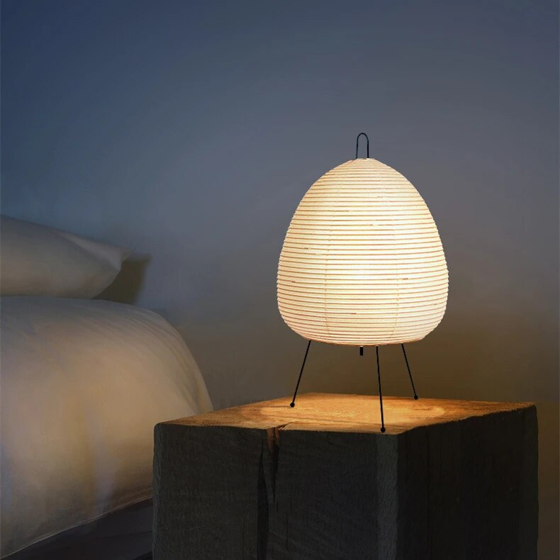 Modern Japanese Style Paper Table Lamp with Metal Stand Soft Glow Bedside Light — Main Image