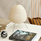 Modern Japanese Style Paper Table Lamp with Metal Stand Soft Glow Bedside Light — Image 2