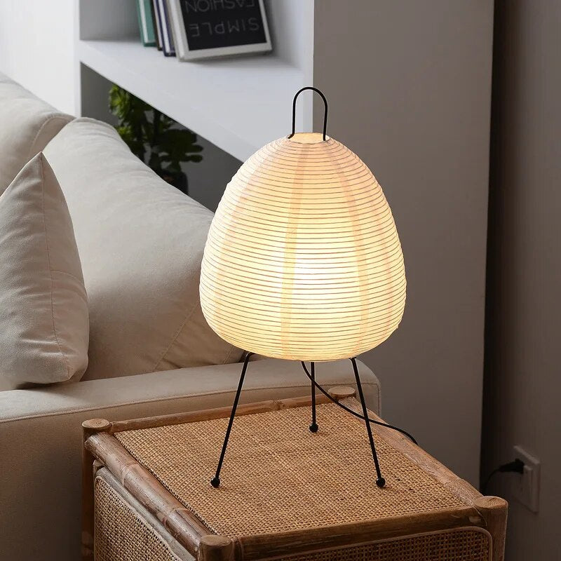 Modern Japanese Style Paper Table Lamp with Metal Stand Soft Glow Bedside Light — Image 3