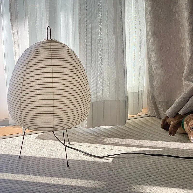 Modern Japanese Style Paper Table Lamp with Metal Stand Soft Glow Bedside Light — Image 6