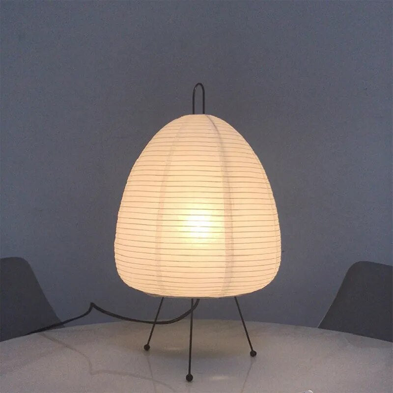 Modern Japanese Style Paper Table Lamp with Metal Stand Soft Glow Bedside Light — Image 7