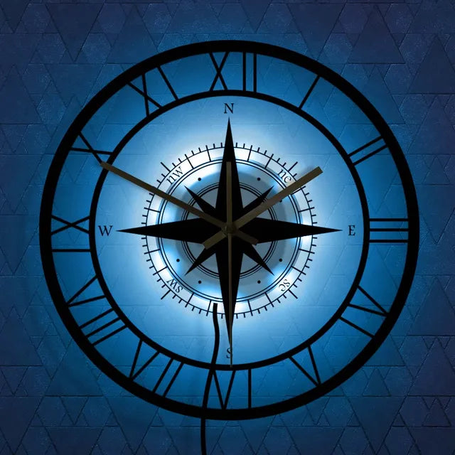 Modern Metal Wall Clock with Compass Design Black Roman Numerals for Home Office Decor — Image 5