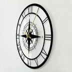 Modern Metal Wall Clock with Compass Design Black Roman Numerals for Home Office Decor — Image 3