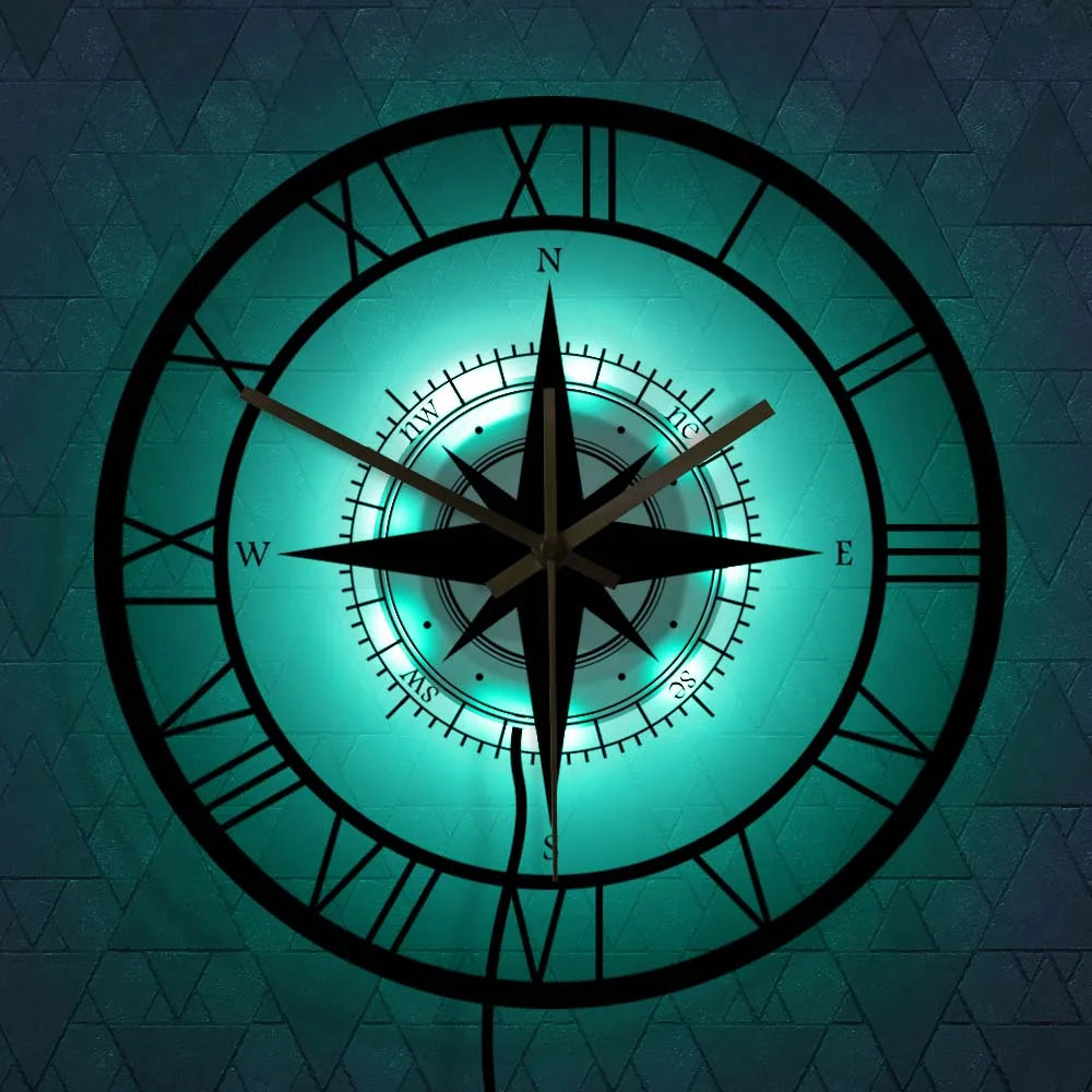 Modern Metal Wall Clock with Compass Design Black Roman Numerals for Home Office Decor — Image 6