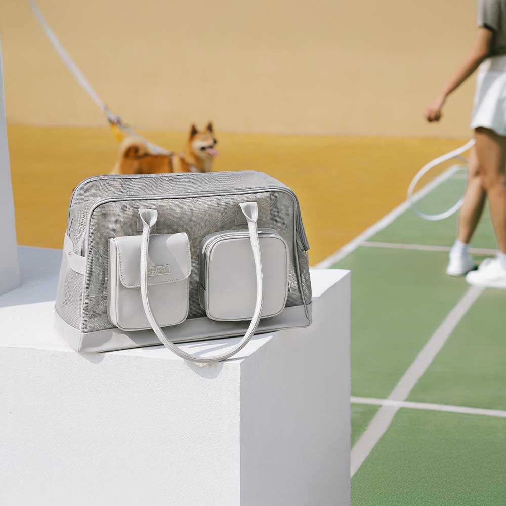 Pet Carrier Tote Bag Durable Mesh Faux Leather Travel-Friendly for Small Dogs Cats — Image 8