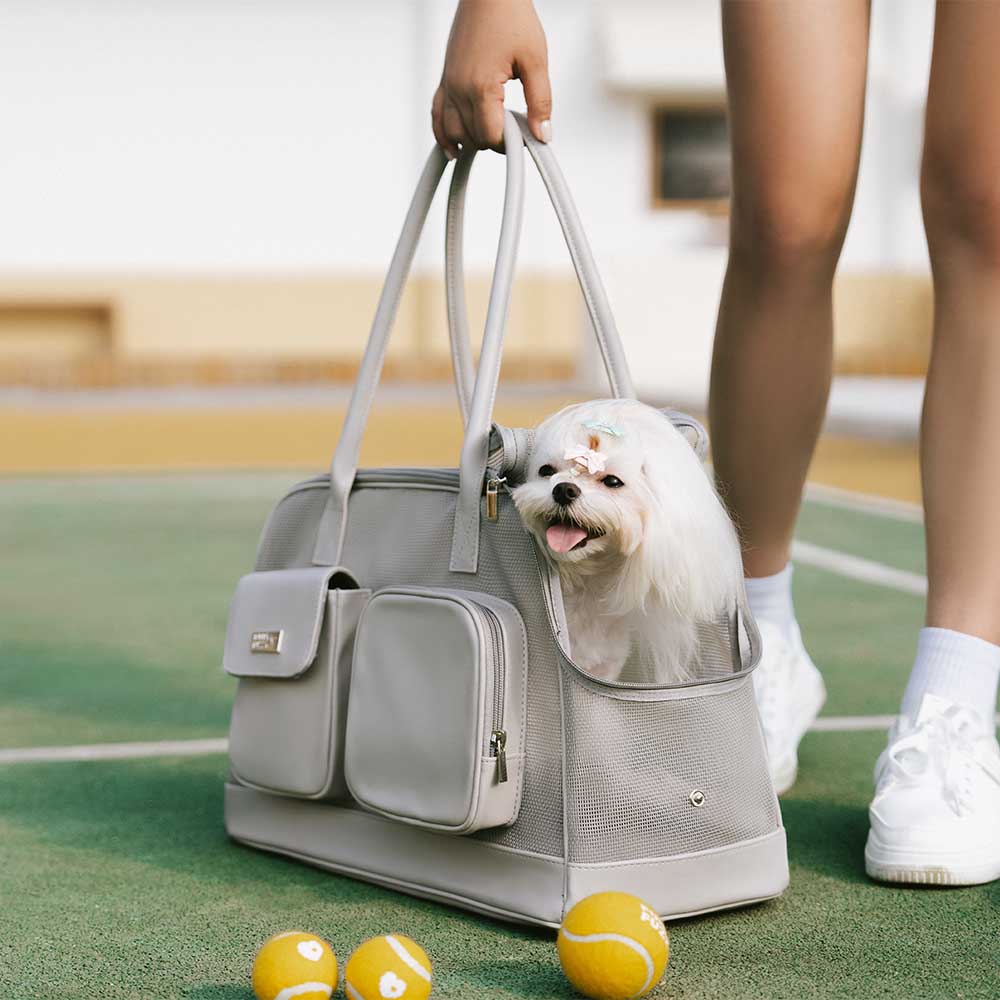 Pet Carrier Tote Bag Durable Mesh Faux Leather Travel-Friendly for Small Dogs Cats — Image 3