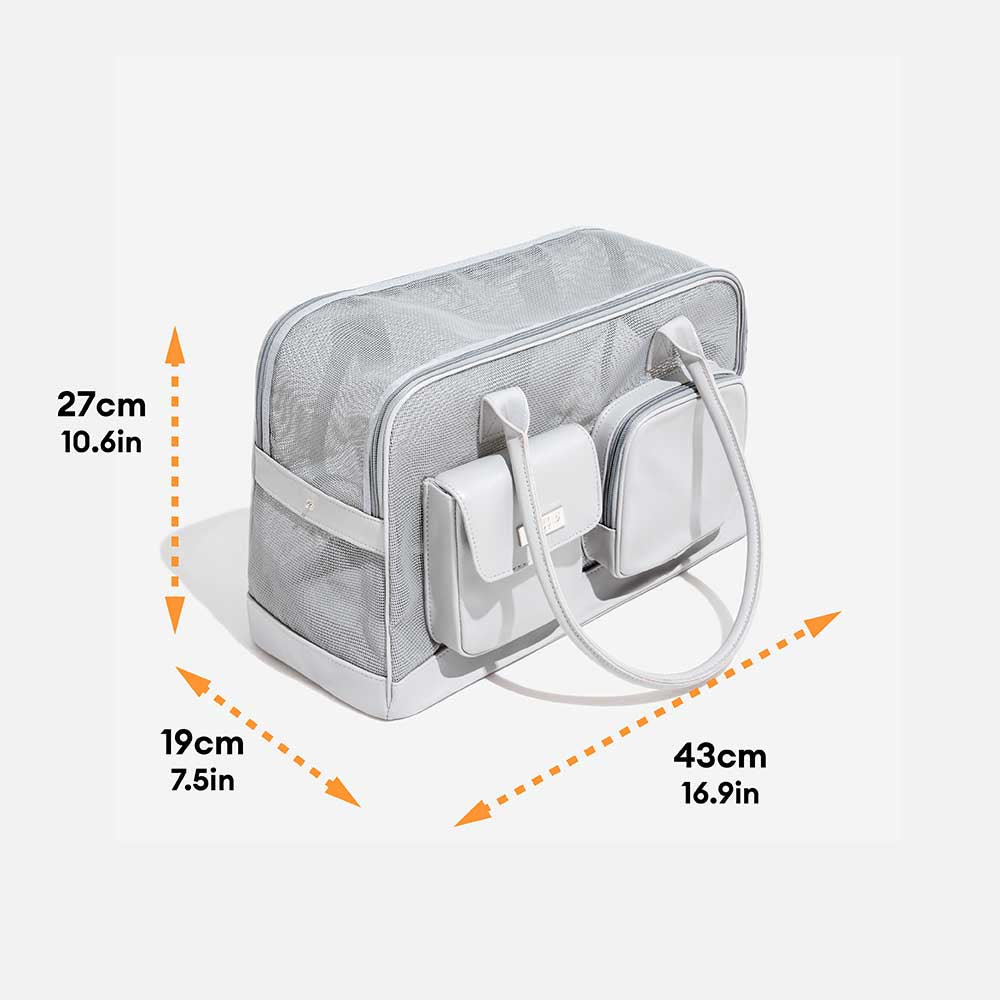 Pet Carrier Tote Bag Durable Mesh Faux Leather Travel-Friendly for Small Dogs Cats — Image 24