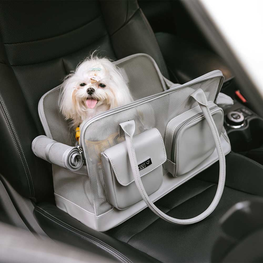 Pet Carrier Tote Bag Durable Mesh Faux Leather Travel-Friendly for Small Dogs Cats — Main Image