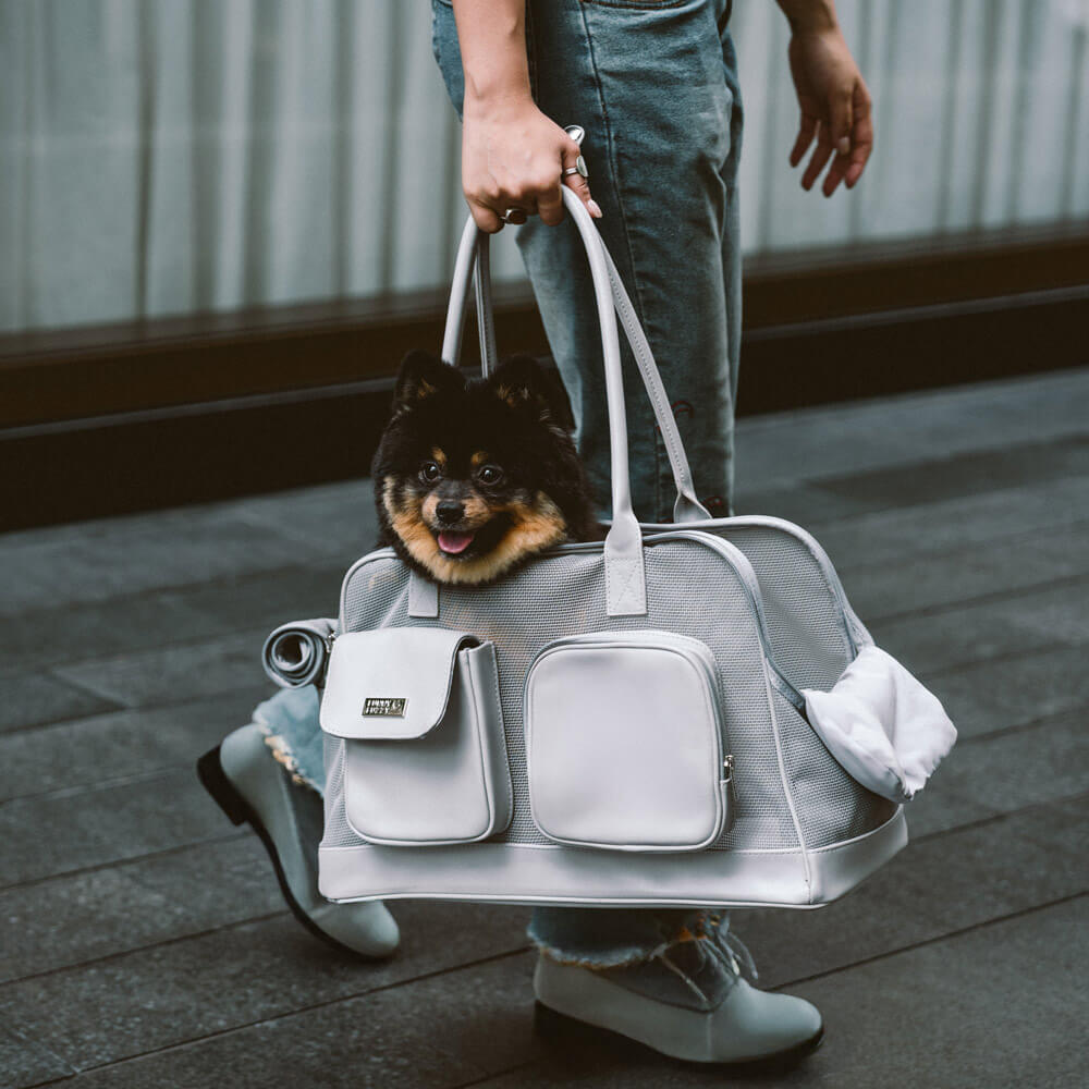 Pet Carrier Tote Bag Durable Mesh Faux Leather Travel-Friendly for Small Dogs Cats — Image 11