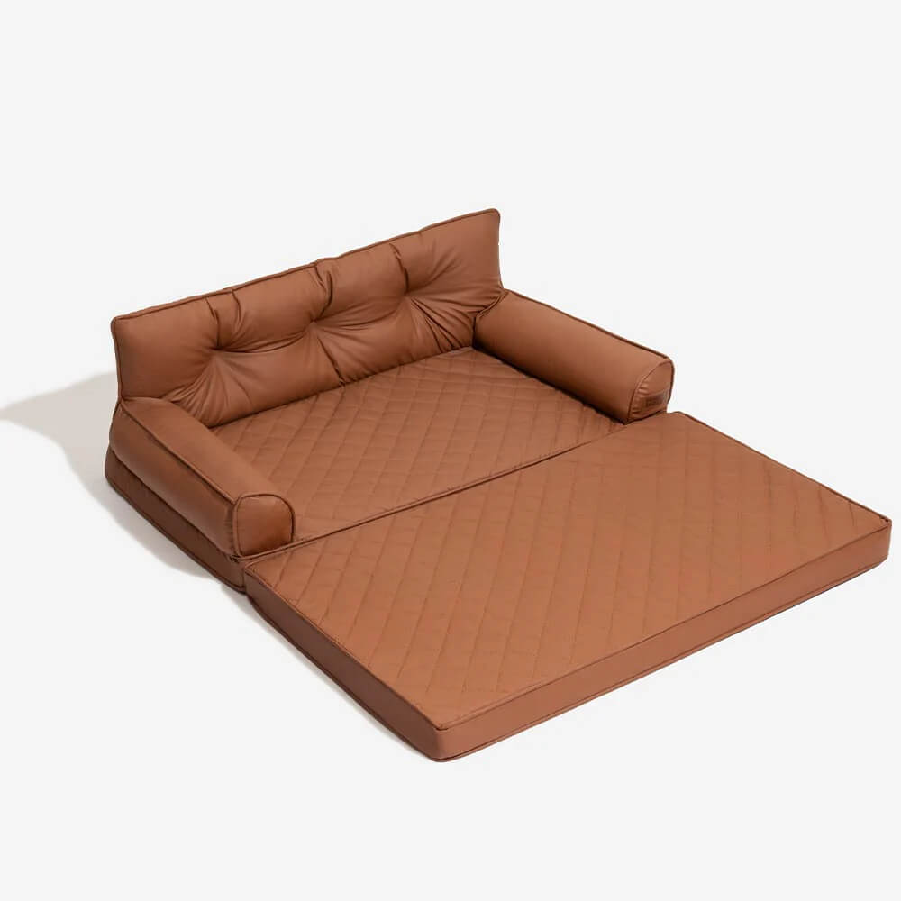Funny Fuzzy Orthopedic Dog Sofa Bed Beige Faux Leather Large — Image 21