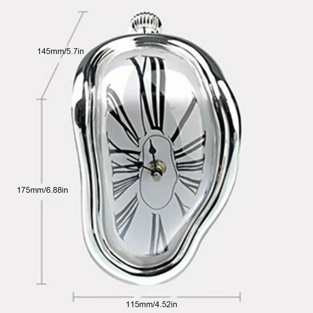 Modern Melting Shelf Clock Roman Numerals Art-Inspired Desk Decor Silver — Image 12