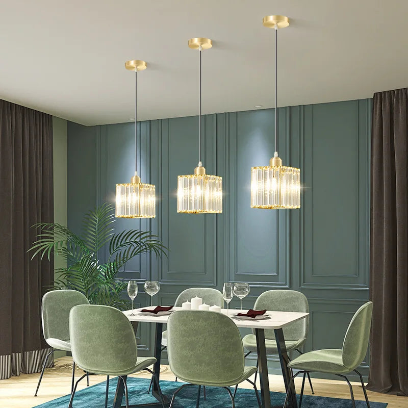 Elegant Crystal Pendant Light Fixture Glass Shade for Dining Room Kitchen Living Room — Image 2