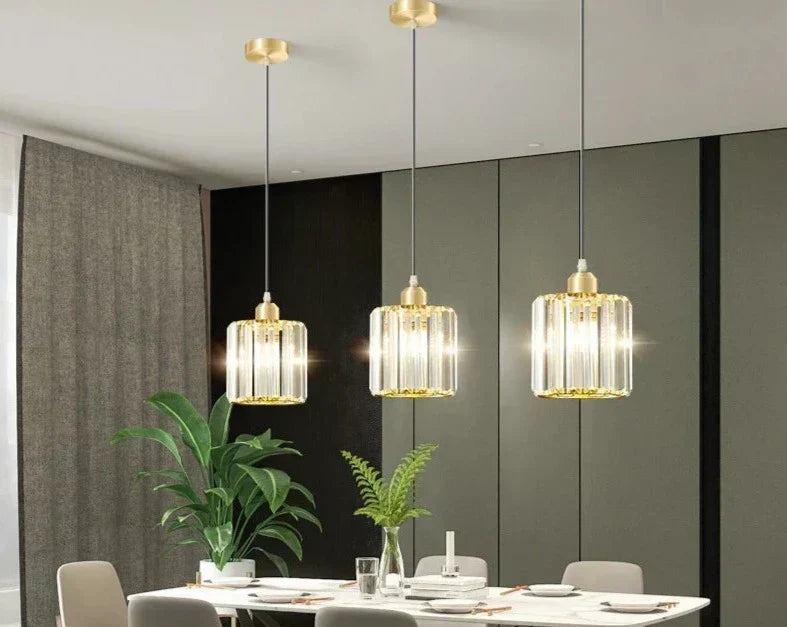 Elegant Crystal Pendant Light Fixture Glass Shade for Dining Room Kitchen Living Room — Image 3