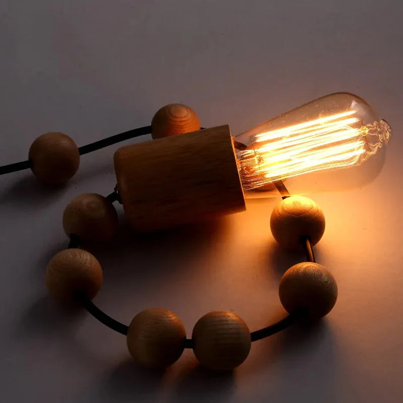 Handcrafted Wooden Pendant Light Fixture Beaded Design Natural Wood — Image 7