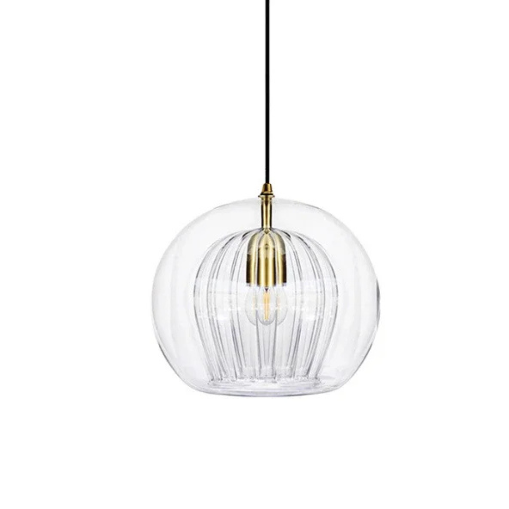 Elegant Modern Glass Pendant Light with Brass Accents - Clear, 12-inch Diameter — Main Image