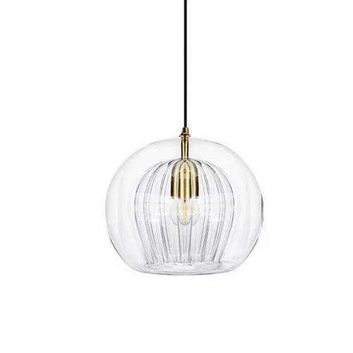 Elegant Modern Glass Pendant Light with Brass Accents - Clear, 12-inch Diameter — Main Image