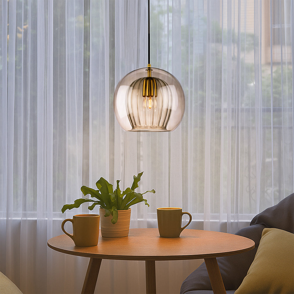 Elegant Modern Glass Pendant Light with Brass Accents - Clear, 12-inch Diameter — Image 16