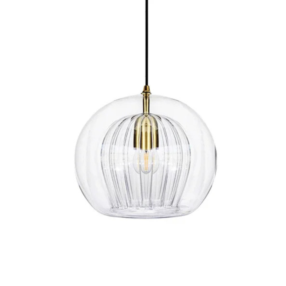 Elegant Modern Glass Pendant Light with Brass Accents - Clear, 12-inch Diameter — Image 8