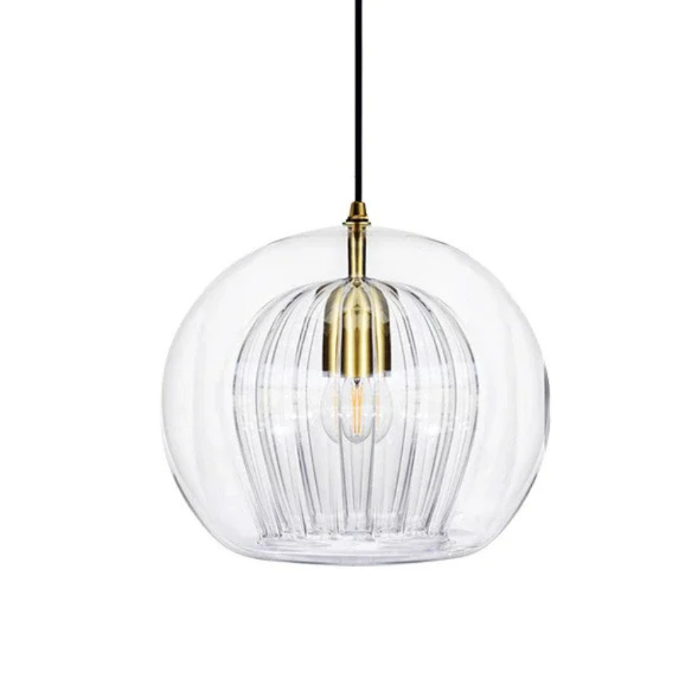 Elegant Modern Glass Pendant Light with Brass Accents - Clear, 12-inch Diameter — Image 9