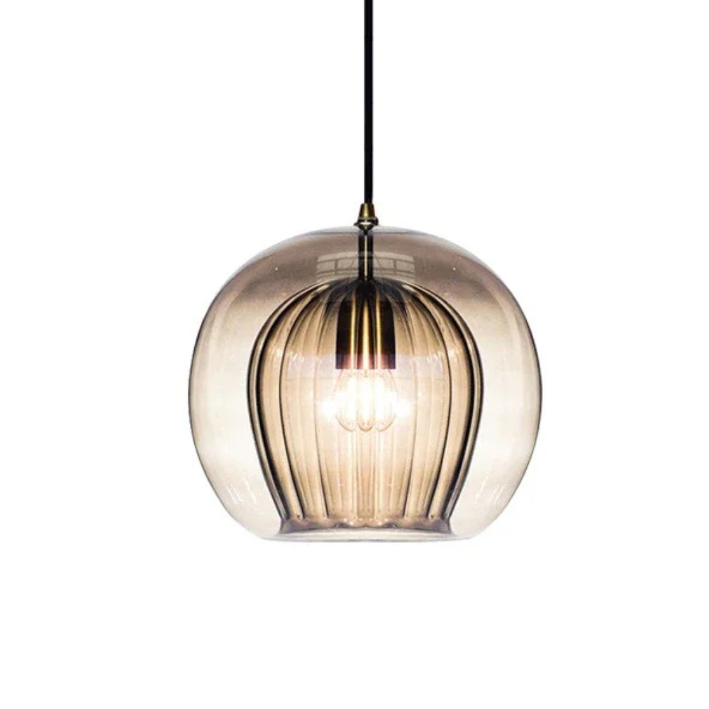 Elegant Modern Glass Pendant Light with Brass Accents - Clear, 12-inch Diameter — Image 11