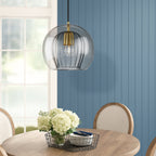 Elegant Modern Glass Pendant Light with Brass Accents - Clear, 12-inch Diameter — Image 2