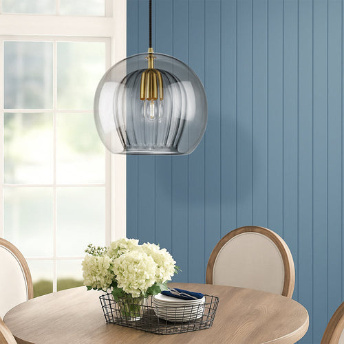 Elegant Modern Glass Pendant Light with Brass Accents - Clear, 12-inch Diameter — Image 2