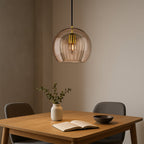 Elegant Modern Glass Pendant Light with Brass Accents - Clear, 12-inch Diameter — Image 3
