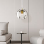 Elegant Modern Glass Pendant Light with Brass Accents - Clear, 12-inch Diameter — Image 4