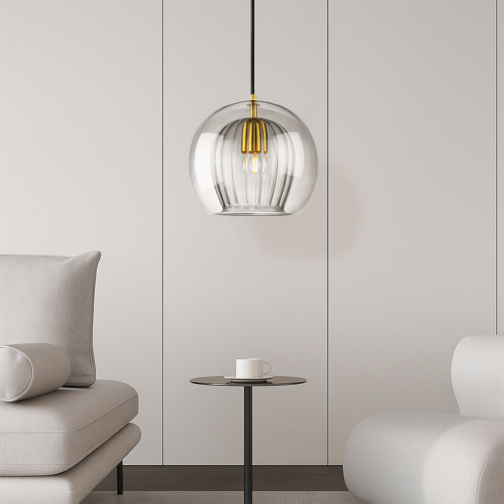 Elegant Modern Glass Pendant Light with Brass Accents - Clear, 12-inch Diameter — Image 4