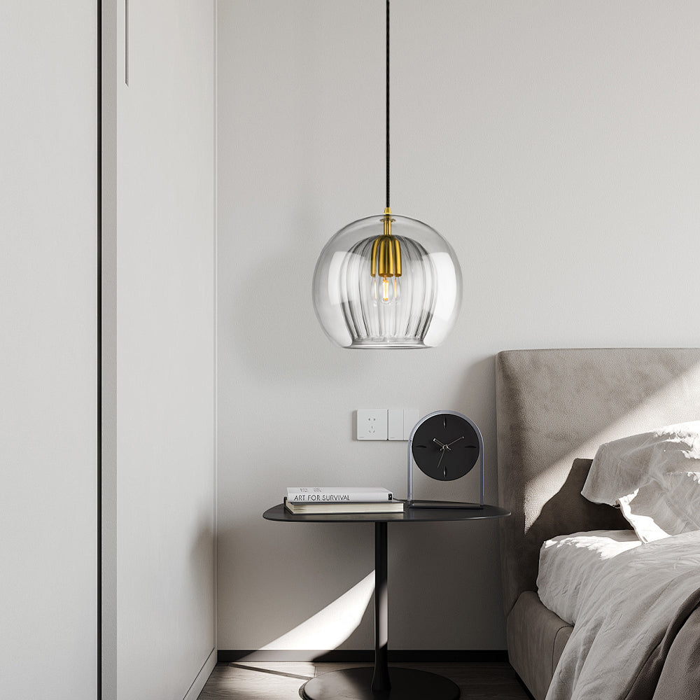 Elegant Modern Glass Pendant Light with Brass Accents - Clear, 12-inch Diameter — Image 5