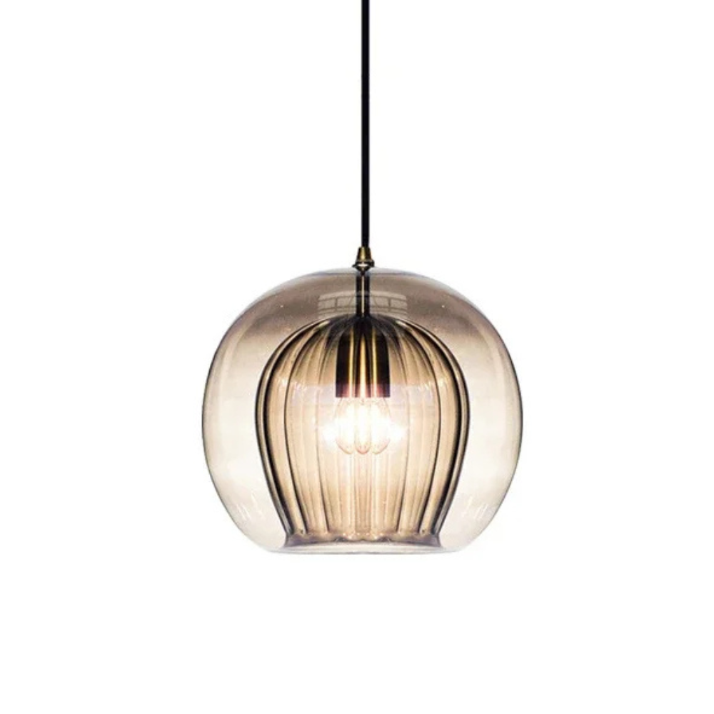 Elegant Modern Glass Pendant Light with Brass Accents - Clear, 12-inch Diameter — Image 10
