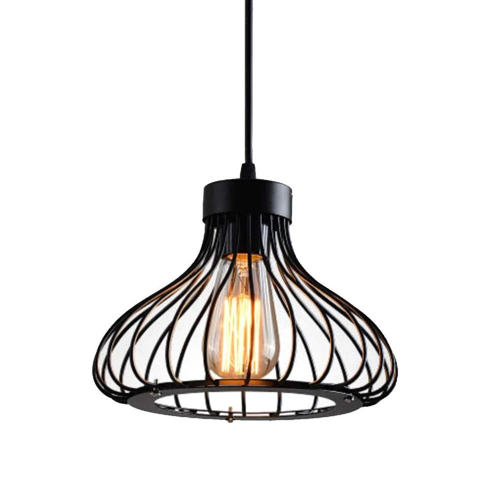 Modern Black Metal Cage Pendant Light - Industrial Style Ceiling Fixture — Image 3