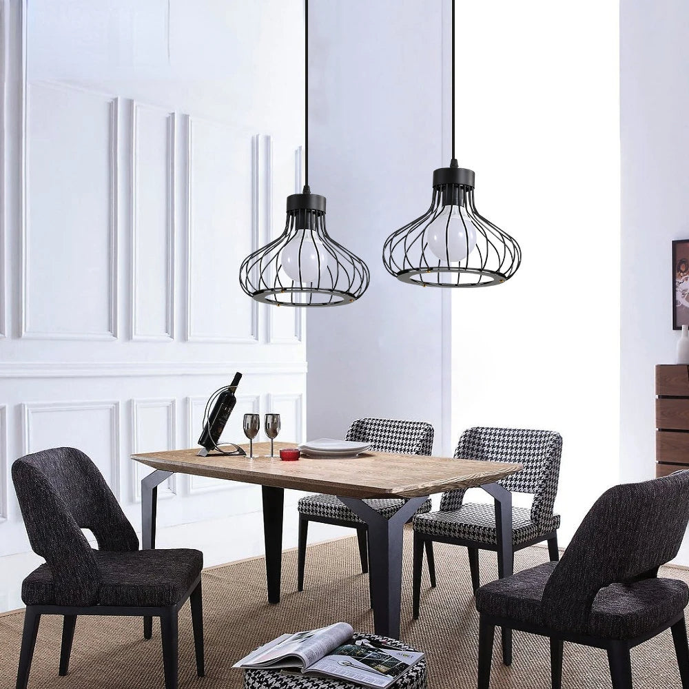 Modern Black Metal Cage Pendant Light - Industrial Style Ceiling Fixture — Image 4