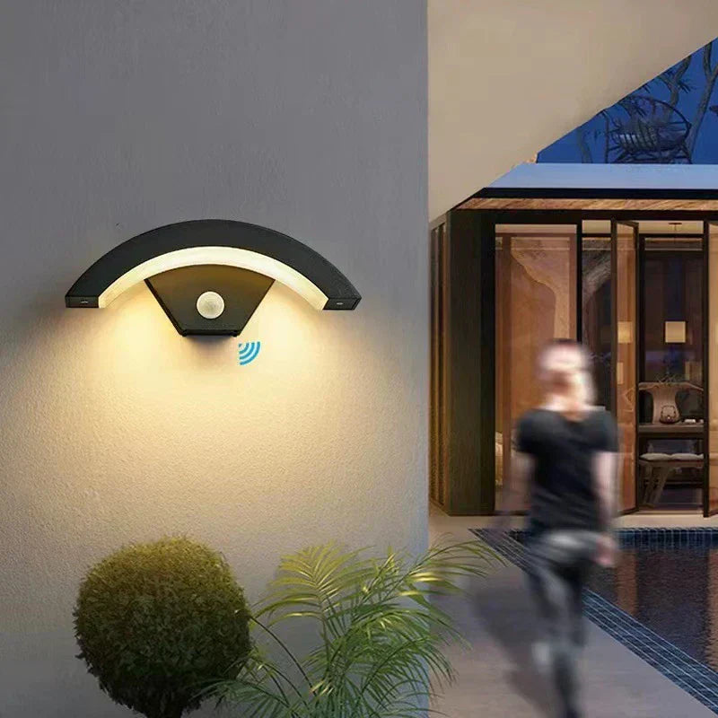 Modern LED Outdoor Wall Light with Motion Sensor, Black, Aluminum, Waterproof, Energy Efficient — Main Image