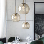 Modern Glass Pendant Light Fixture Brass Finish Globe Design — Image 8