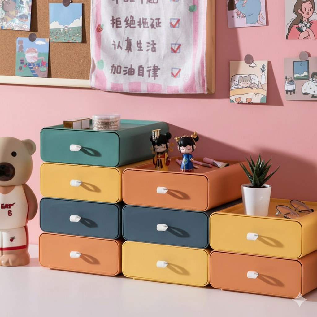 Colorful Stackable Plastic Storage Drawer Organizer Set Multicolor Home Office Desk — Image 2