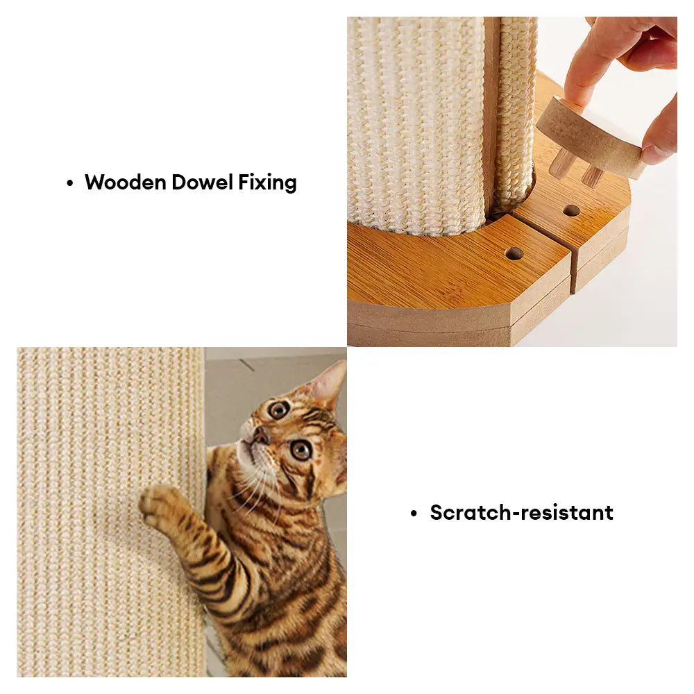 Cat Furniture Corner Protector Sisal Scratch Post Wooden Base Beige — Image 5