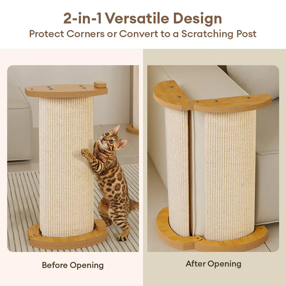 Cat Furniture Corner Protector Sisal Scratch Post Wooden Base Beige — Image 4