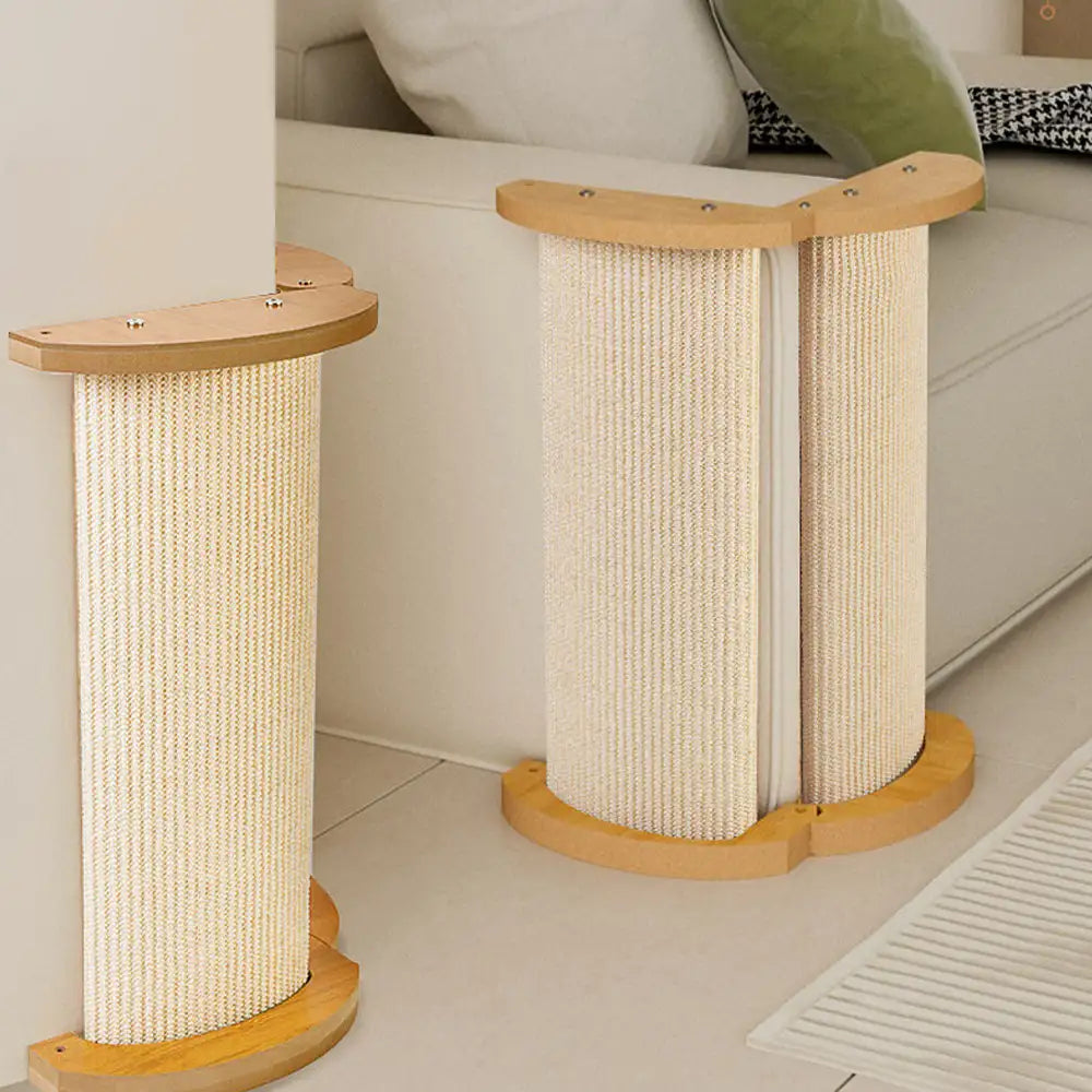 Cat Furniture Corner Protector Sisal Scratch Post Wooden Base Beige — Image 2