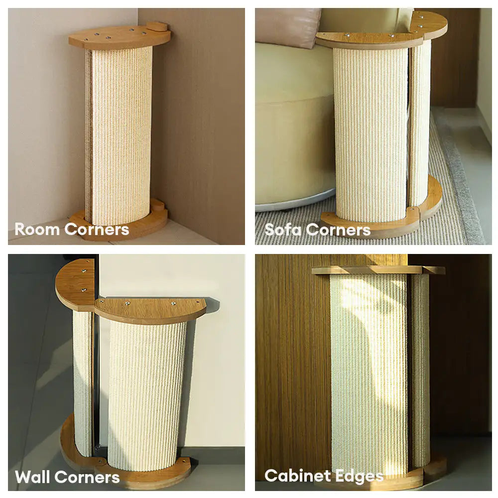 Cat Furniture Corner Protector Sisal Scratch Post Wooden Base Beige — Image 7