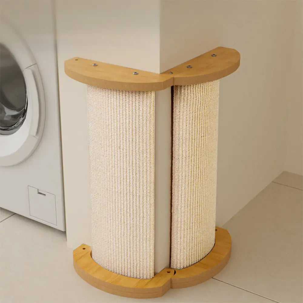Cat Furniture Corner Protector Sisal Scratch Post Wooden Base Beige — Image 8
