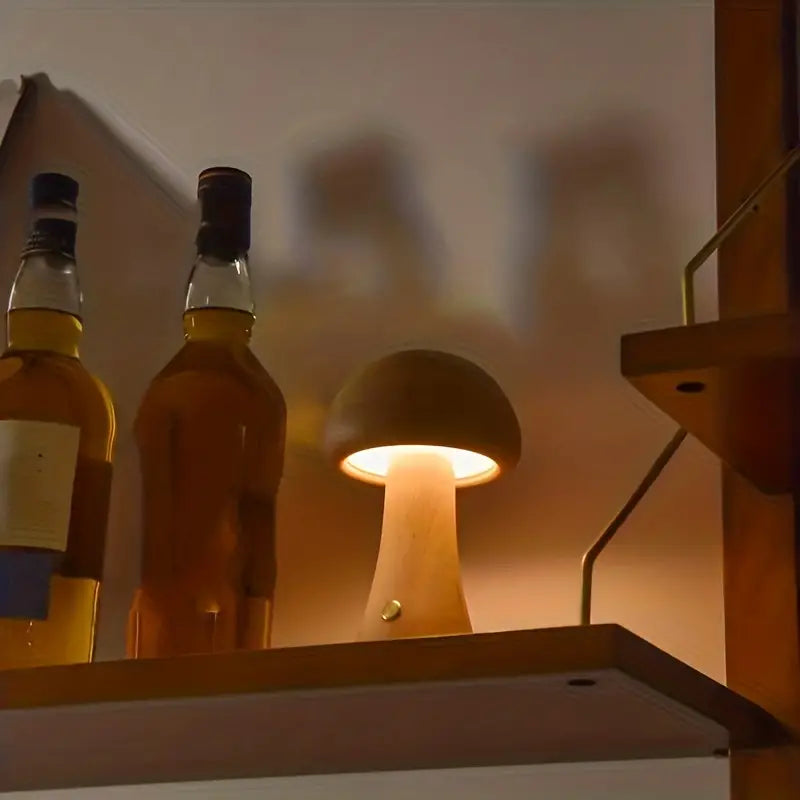 Wooden Mushroom Table Lamp LED Night Light Modern Minimalist Design Brown — Image 4