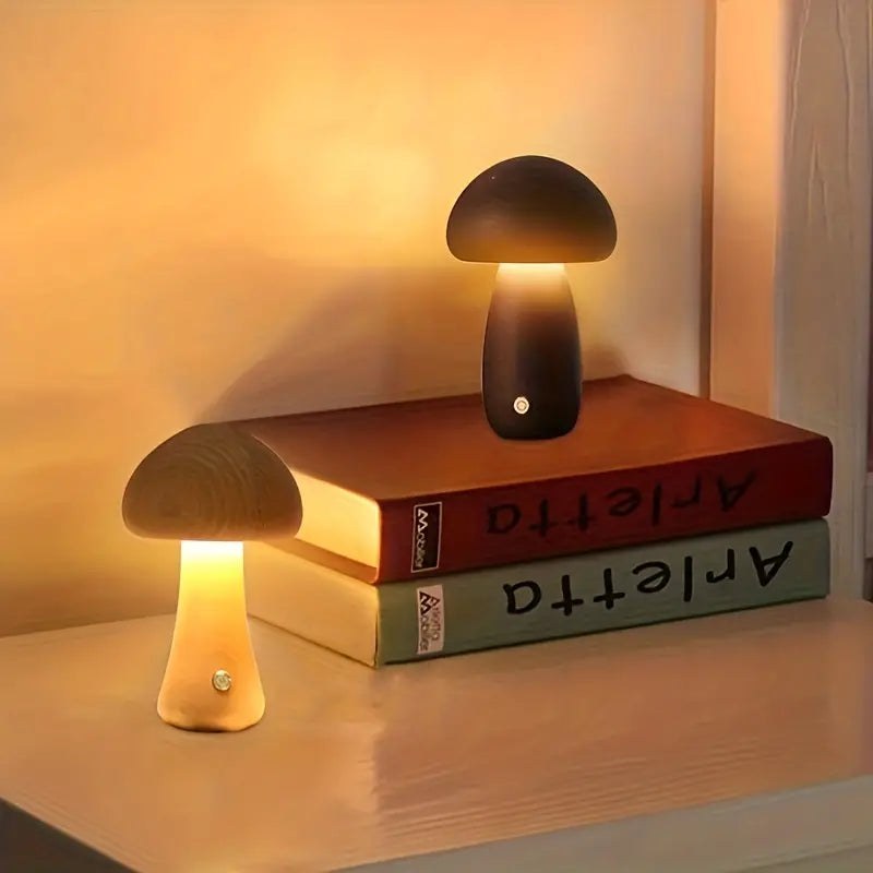 Wooden Mushroom Table Lamp LED Night Light Modern Minimalist Design Brown — Image 9