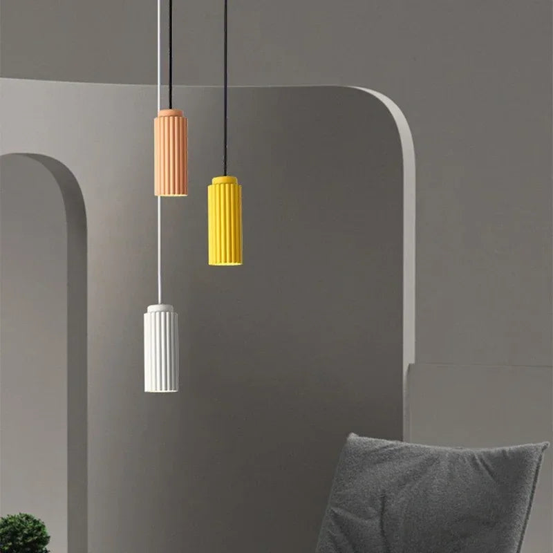 Modern Ribbed Ceramic Pendant Light Fixture Multicolor Minimalist Design — Image 2
