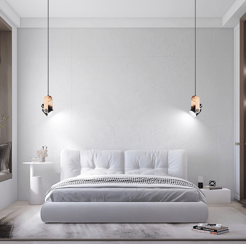 Modern Adjustable Pendant Light Metal Wood Hanging Lamp Black White — Image 7