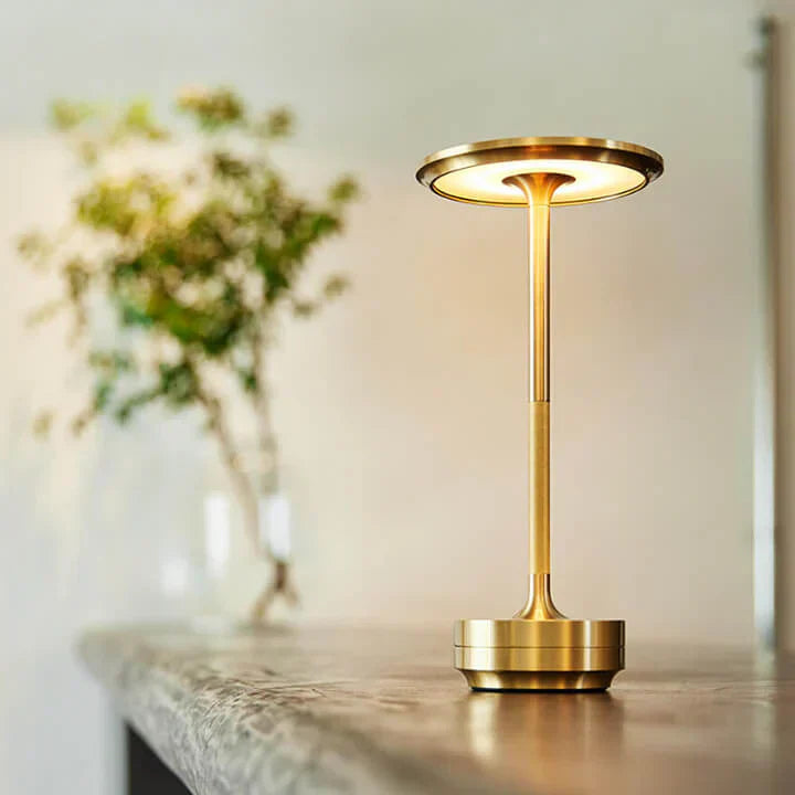 Luxlite Modern LED Table Lamp Brass Finish Dimmable Touch Control Rechargeable — Main Image