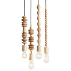 Handcrafted Wooden Pendant Light Fixture Beaded Design Natural Wood — Image 5