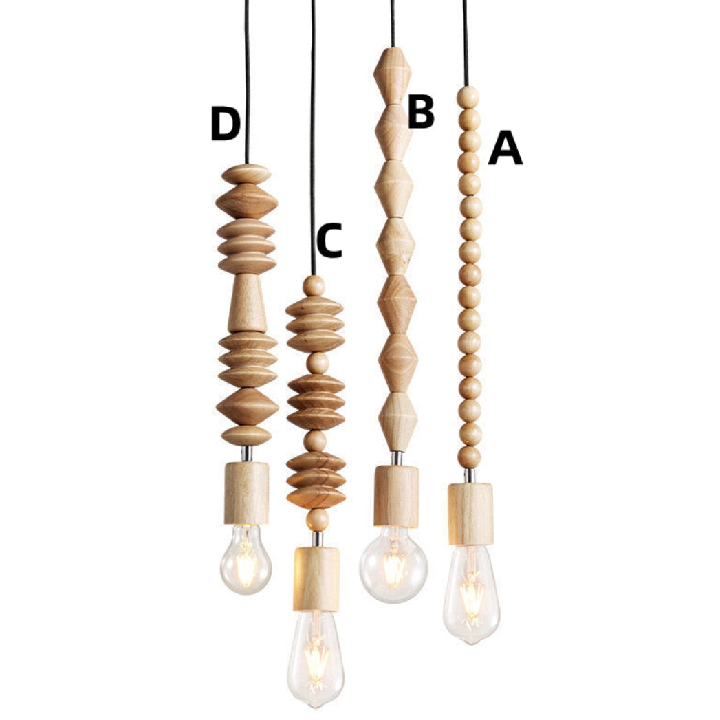 Handcrafted Wooden Pendant Light Fixture Beaded Design Natural Wood — Image 13