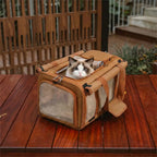Pet Carrier Bag Durable Mesh Travel Tote for Cats Small Dogs Adjustable Strap Safety Buckle Brown — Image 10